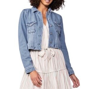 NWOT PAIGE Pacey Cropped Denim Jean Jacket Hyland Wash Puff Sleeve Womens XS